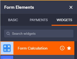 Jotform user interface with the calculation widget selected