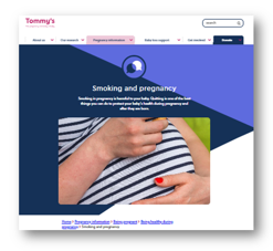 Screenshot of the Tommy's pregnancy and birth charity website